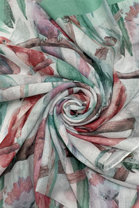 Watercolour Parrot Print Scarf with Frayed Edge