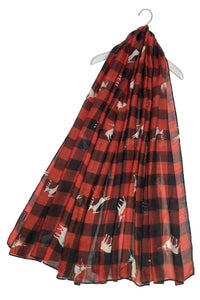 Reindeer & Tartan Check Print Christmas Scarf