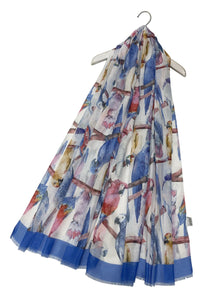 Watercolour Parrot Print Scarf with Frayed Edge