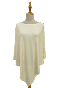 Plain Wool Knit Poncho With Pearl Detailing