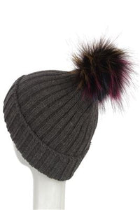 Faux Fur Coloured Pom Pom Beanie Hat - Fashion Scarf World