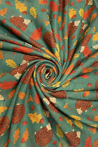 Hedgehog & Autumnal Leaves Print Frayed Scarf