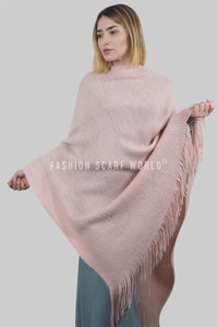 Plain Knitted Tassel Poncho - Fashion Scarf World