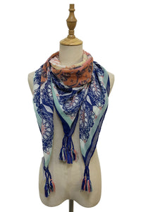 Mount Fuji Geo Print Square Tassel Scarf