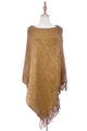 Plain Knitted Tassel Poncho - Fashion Scarf World