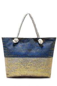 Block Colour Metallic Thread Beach Bag - Fashion Scarf World