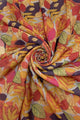 Colourful Fallen Leaves Print Scarf with Frayed Edge