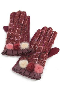 Donegal Boucle Real Fur Mix Pom Pom Gloves - Fashion Scarf World