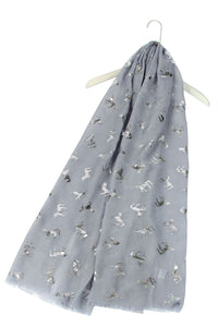 Silver Foil Unicorn Print Frayed Scarf - Fashion Scarf World