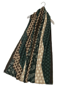 Vinatge Paisley Stripe Soft Wool Blanket Frayed Scarf