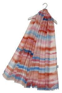 Watercolour Stripe Print Scarf with Frayed Edge