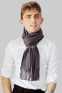 Vertical Stripe Knitted Tassel Unisex Scarf - Fashion Scarf World