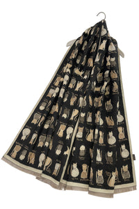 Cat Print Reversible Frayed Scarf