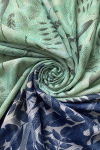Woven Effect Leaf Print Scarf with Frayed Edge