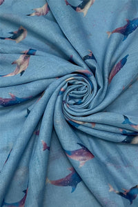 Galaxy Dolphin Print Scarf with Frayed Edge