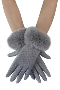 Faux Fur Trim Touch Screen Gloves