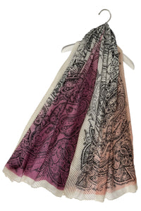 Ombre Indian Paisley Print Crinkle/Pleated Effect Scarf