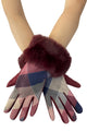 Faux Fur Trim Tartan Touchscreen Suede Gloves