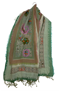 Handmade In Nepal Boho Paisley Scarf - Green